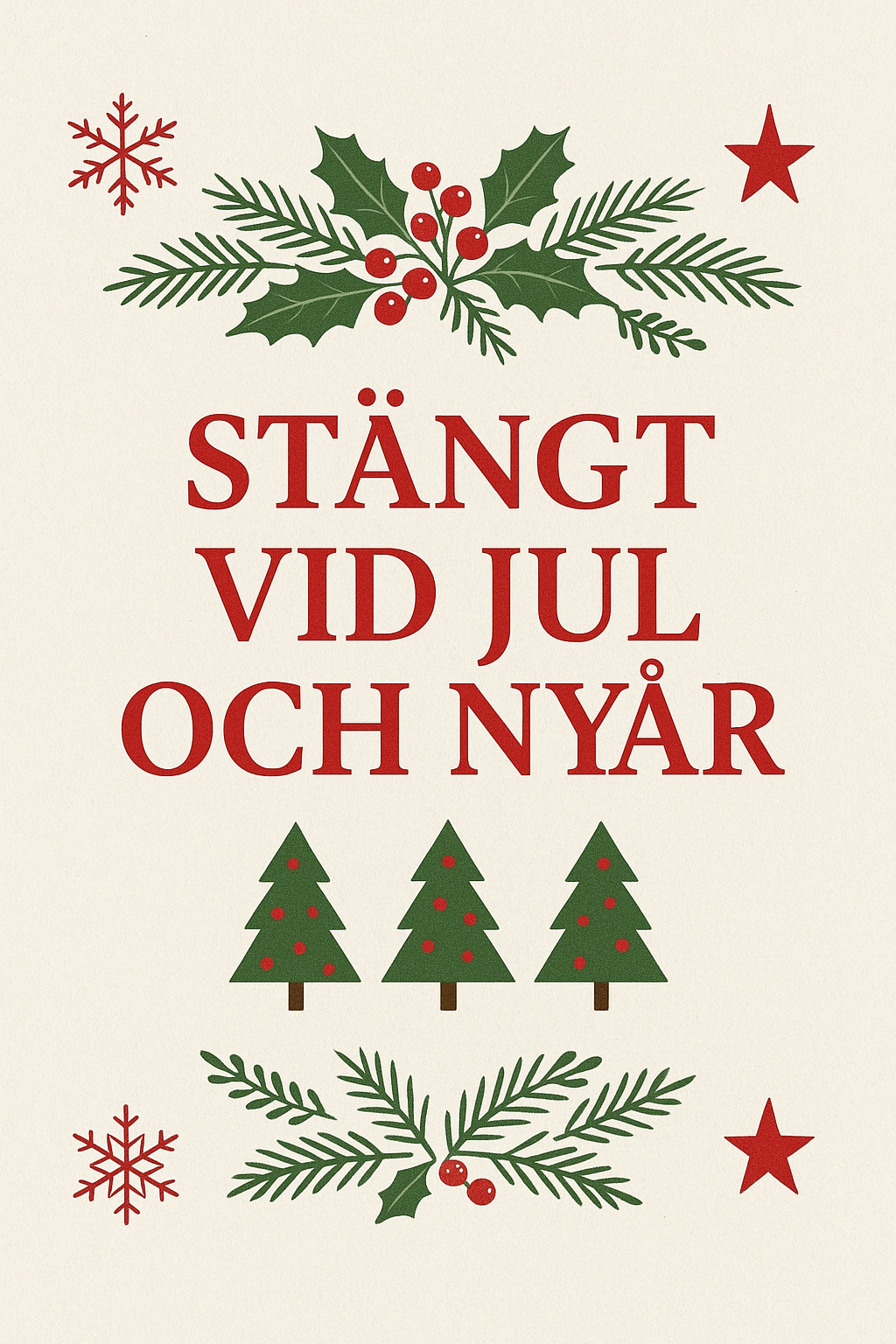 Stängt vid jul-nyår