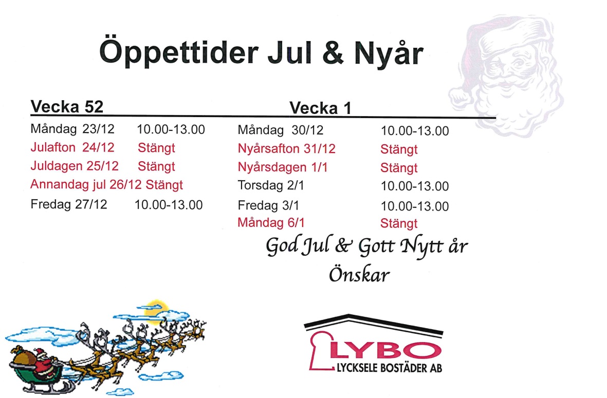 öppettider jul & nyår 
